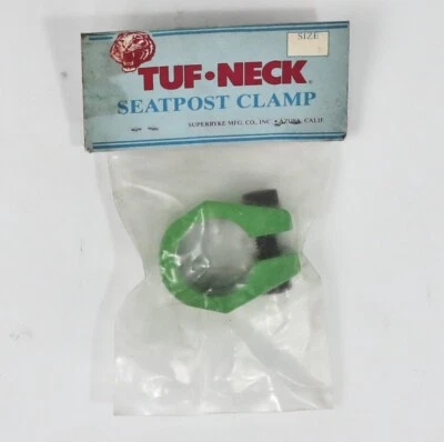Vintage TUF-NECK Seat Post Seatpost Clamp Green NOS OG BMX Superbyke Mfg. 1980s - Image 1 of 4