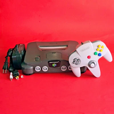 Consola Nintendo 64 NEGRA Sistema Completo N64 Adaptador y Juego de Cables LIBRE DE REGIÓN Foto 1 de 2