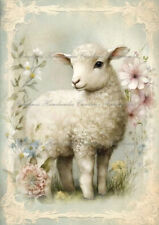 Shabby Chic Lamb & Flowers A Designer Cotton Fabric Quilt Block Multi-size