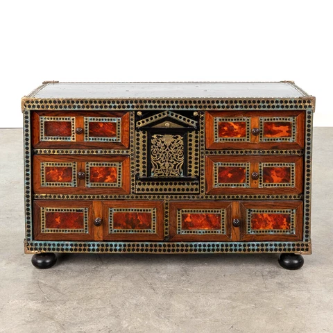 Antique 19thc Flemish Antwerp Marquetry inlay brass show cabinet rare Cover