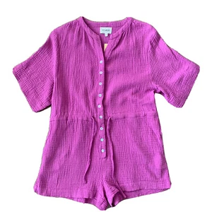 4OUR DREAMERS Damen Gr. XS Strampler Rosa Baumwolle Knopf V-Ausschnitt Kurzarm Neu - Bild 1 von 10