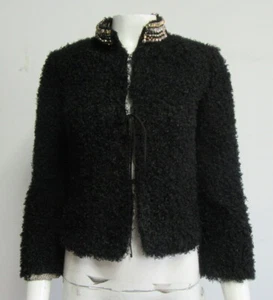ALBERTO MAKALI Black Jewel Collar Fuzzy Jacket Size XS - Picture 1 of 6