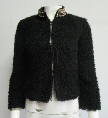 ALBERTO MAKALI Black Jewel Collar Fuzzy Jacket Size XS - Image 1 of 4