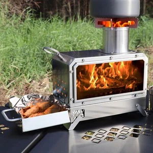 Portable Wood Burning Camp Stove Mini Heater Burner with Fireproof Glass Wind... - Picture 1 of 9
