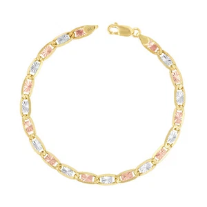 14K Solid Yellow Rose White Tri Gold 6mm Chain Womens Mens Bracelet Anklet 8.5" - Picture 1 of 9