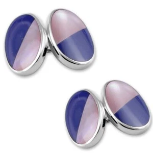 Sterling Silver Large Lapis and Pink Shell Cufflinks - Picture 1 of 2