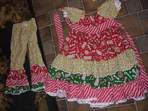 Girls 4 5 6 ORNATE holiday Christmas Dress pants set Old Fashioned Candy custom - Picture 1 of 4