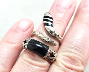 Vintage Silver 925 Snake & Marcasite ring (set of two) s-7 9.3g - Picture 1 of 12