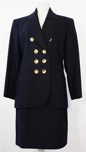 Vintage 1980s YSL Rive Gauche Navy Double Breasted Suit made France FR 42 US 10 - Picture 1 of 9