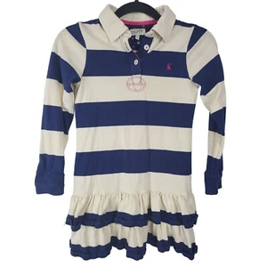Joules Rugby Ruffle Dress Girls 9-10 Years Navy Cream Striped Long Sleeve Kids - Picture 1 of 6