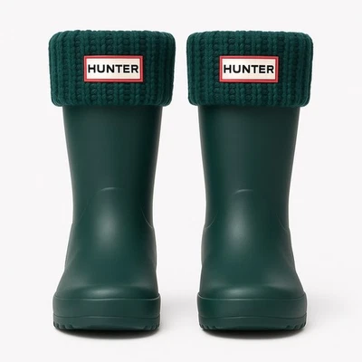 NWT! HUNTER Kids Half Cardigan Boot Socks Blue Green Large 1-3 - Image 1 of 4