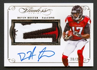 DEVIN HESTER 2015 FLAWLESS SILVER FALCONS NAMEPLATE PATCH AUTO /25 *GAME-USED* - Image 1 of 2