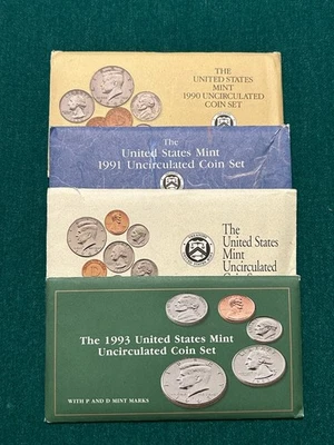 (4)  1990, 1991, 1992, 1993 US Mint Sets - Uncirculated OGP - Free Shipping! - Image 1 of 4