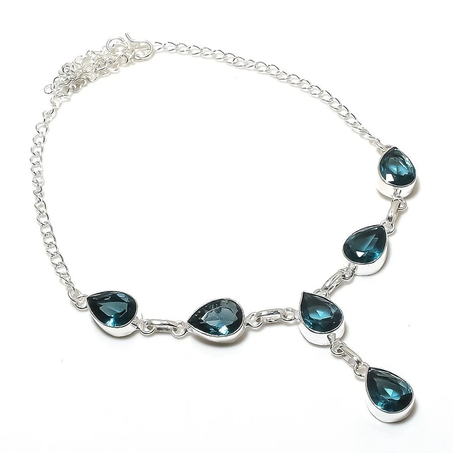 Aquamarine Gemstone Handmade 925 Sterling Silver Jewelry Necklace Sz 18" - Image 1 of 1