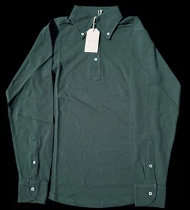 BNWT Natalino Long Sleeve Polo Shirt XS Green RRP Pique Cotton RRP £100 - Picture 1 of 5