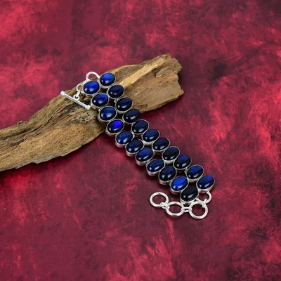 Blue Flash Labradorite Gemstone 925 Sterling Silver Handmade Jewelry Bracelet - Image 1 of 4