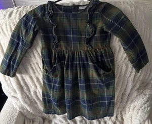 Hanna Andersson Dress Plaid Long Sleeve Ruffles Pockets Girls Sz 110, 5-6 - Picture 1 of 11
