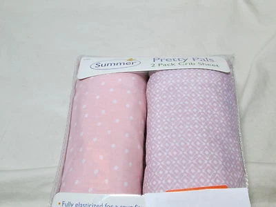Nuevo paquete de 2 sábanas para cuna Summer Infant PRETTY PALS ~ rosa y lavanda/malva nuevo en paquete Foto 1 de 4