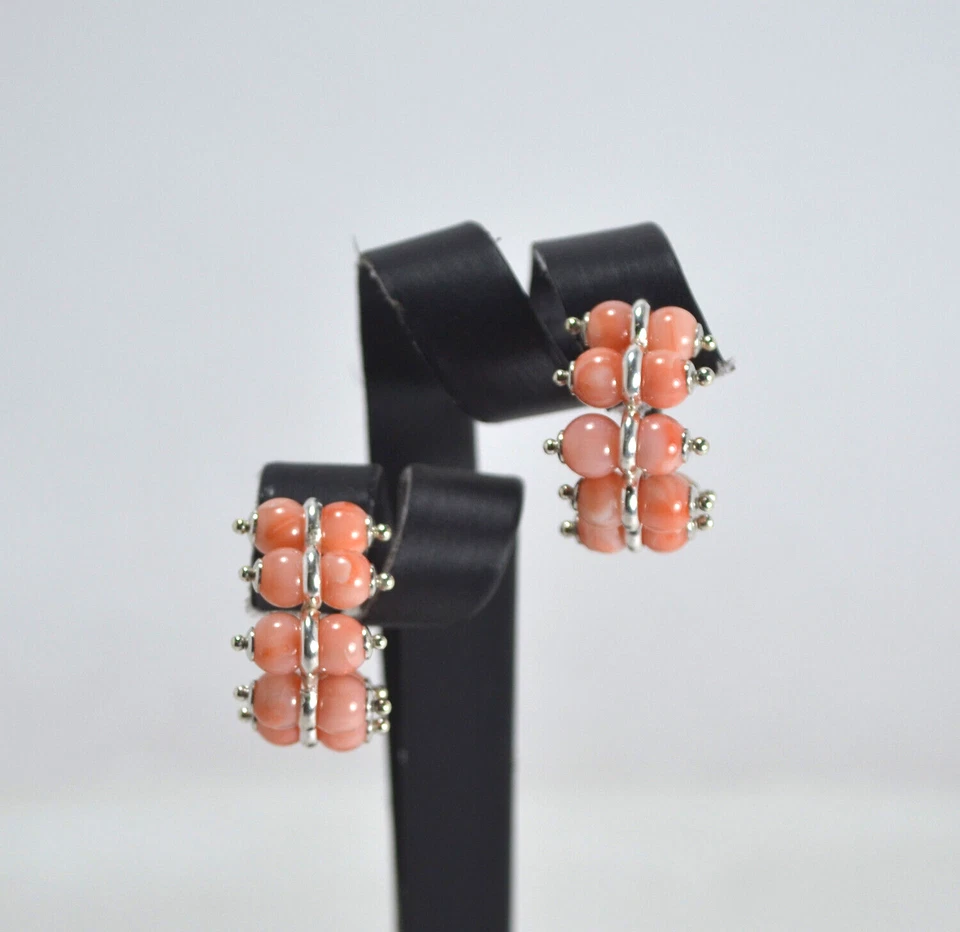 ORECCHINI  ARGENTO 925 BRUCHI IN  CORALLO  ROSA  ARGENTO NATURALE      AGHT 0429 - Immagine 1 di 3