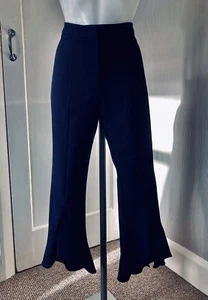 BNWT New Rrp £42 River Island Navy Blue Cropped Fluted Ruffle Trousers Size 10 - Picture 1 of 4