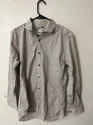 Camisa de vestir Express ajustada grande blanca y beige estampado por todas partes para hombre Foto 1 de 4