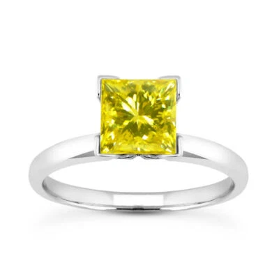 Bridal Princess Diamond Solitaire Ring Yellow Treated 14K White Gold VS2 1.20 CT - Image 1 of 4