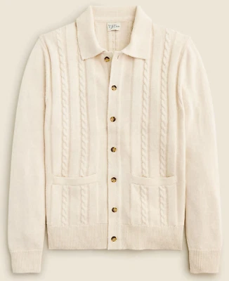 J Crew Cardigan Mens White Sweater Polo Collar Warm Thick Cable Knit (All Sizes) - Image 1 of 4