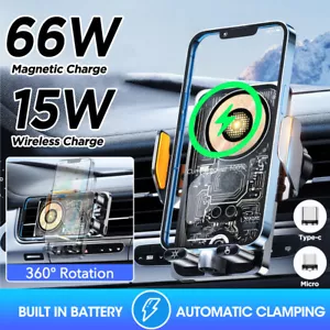 66W Fast Wireless Charging Car Charger Mount Automatic Clamping Car Phone Holder - Picture 1 of 12