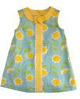 Gymboree Sleeveless Infant Dress 12-18 Mo Blue Sunflowers Bow Snaps Mod Retro