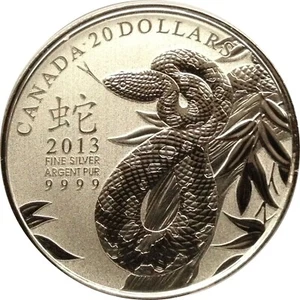 Gutse Canada, 20 Dollars 2013, Serpent, Argent, Sans Circulaire - Picture 1 of 2