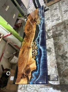 Handmade Blue Resin Ocean Weaves Epoxy Dining Table Top for Home, Coffee Table - Picture 1 of 8