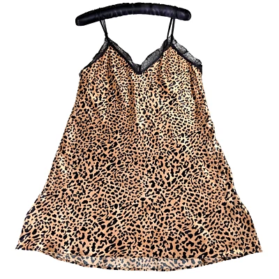 In Bloom by Jonquil Chemise Small Leopard Satin Lace Backless Strappy Mini Dress - Image 1 of 4