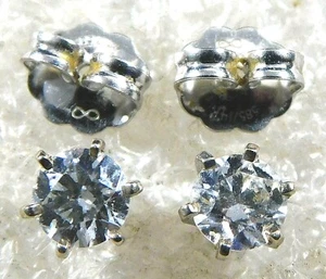 DESIGNER14K W GOLD 2 DIAMONDS 2/3 CTW POST EARRINGS Backs Estate - Picture 1 of 3