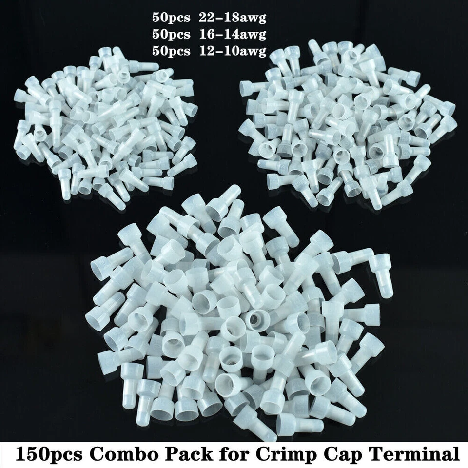 Closed End Crimp Cap Terminal Connector 22-18 16-14 12-10AWG Gauge Wire 150PCS - Image 1 of 1