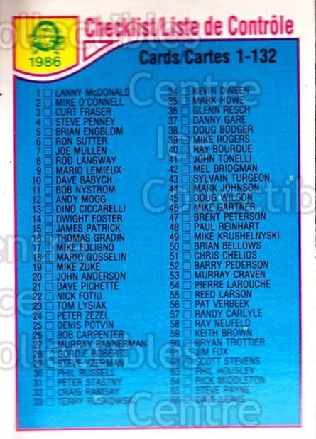 1985-86 O-Pee-Chee #165 Checklist — 第 1/1 张图片