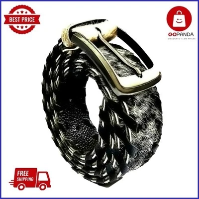 Elegante cinturón tejido de cuero de vaca manchado con ribete de cuero negro cinturón de cuero genuino Foto 1 de 4