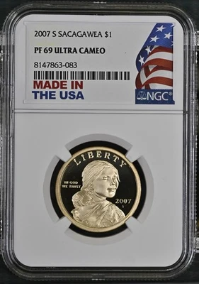2007 S Proof Sacagawea Dollar Graded NGC PF-69 w/Made In USA Holder - Image 1 of 2