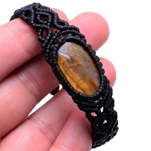 Gaze Of The Tiger~Natural Tiger's Eye Handmade Micro Macrame Crystal Bracelet - Picture 1 of 15