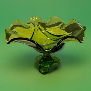 Viking Glass Avocado Green Epic Drape 3-Footed Compote Bowl Candy Dish VTG - Picture 1 of 7