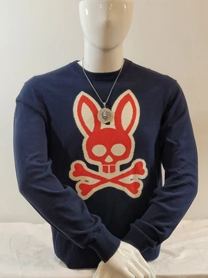 Новый с Ярлыками $175 мужчин PSY BUNNY 'Maddox' логотип синий вязаный свитер с круглым вырезом размер M - Изображение 1 из 4