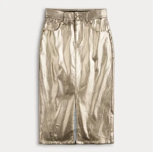 NEW Farmers Market Size Small Women’s Denim Foil Metallic Gold Pencil Skirt NWT - Picture 1 of 8