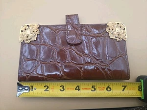 Glenn Miller for Ann türkisch braun Damen Leder Geldbörse Messing Akzente 7" Vintage  - Bild 1 von 20