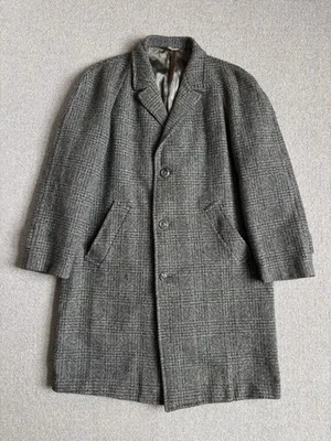 Vintage Pure New Wool Herringbone Tweed Crombie Cloth Long Coat Overcoat - Image 1 of 4