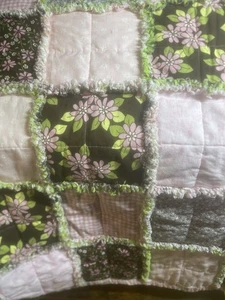 Pink And Brown Baby Rag Quilt - Picture 1 of 3