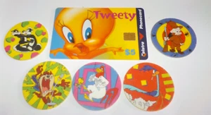 1995 Looney Tunes Tazo's x 5 #11 Pepe, 14 Taz, 15 Elmer,23,48 +Tweety Phone card - Picture 1 of 4