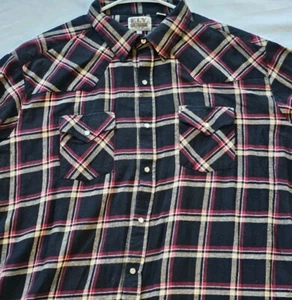 Camicia vintage Ely Cattleman flanella perla a scatto uomo 2XL western nera a quadri cowboy - Foto 1 di 8