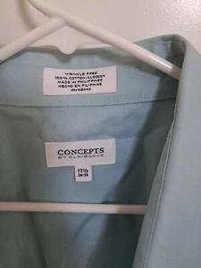 Concepts by Claiborne Mens 17.5 Light Blue Long Sleeve Button Down Dress Shirt - Picture 1 of 13