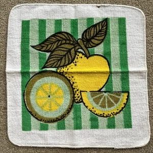 Vtg 70s Striped Citrus Fruit Cotton Face Wash Cloth Green & Yellow NOS Funky - Picture 1 of 17