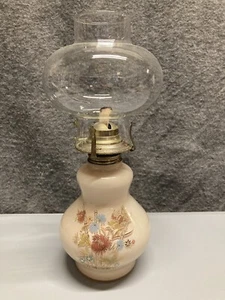 Vintage Kaadan Ltd. Cream Colored Floral Pattern Kerosene Oil Lamp • 13” Tall - Picture 1 of 10