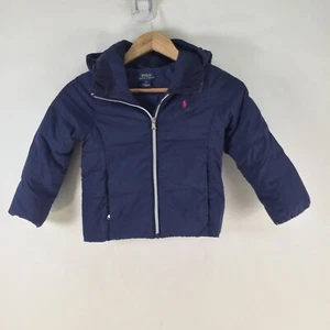 Ralph Lauren girls puffer down jacket 5 years navy blue zip hooded 111919 - Picture 1 of 15